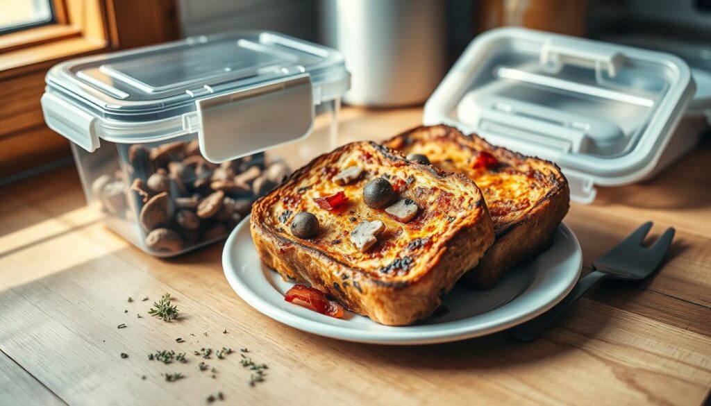 storing leftovers Mushroom & Bacon French Toast